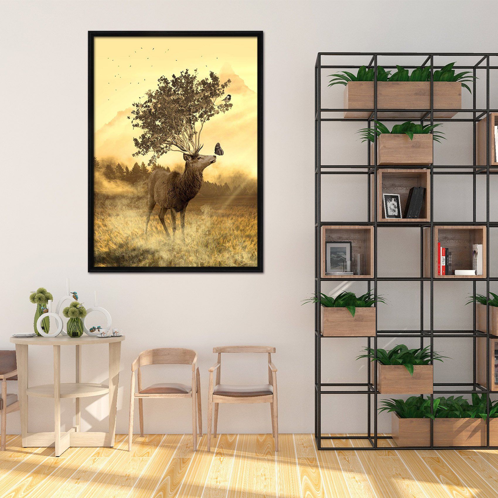 3D Fawn Butterfly 057 Fake Framed Print Painting Wallpaper AJ Creativity Home 