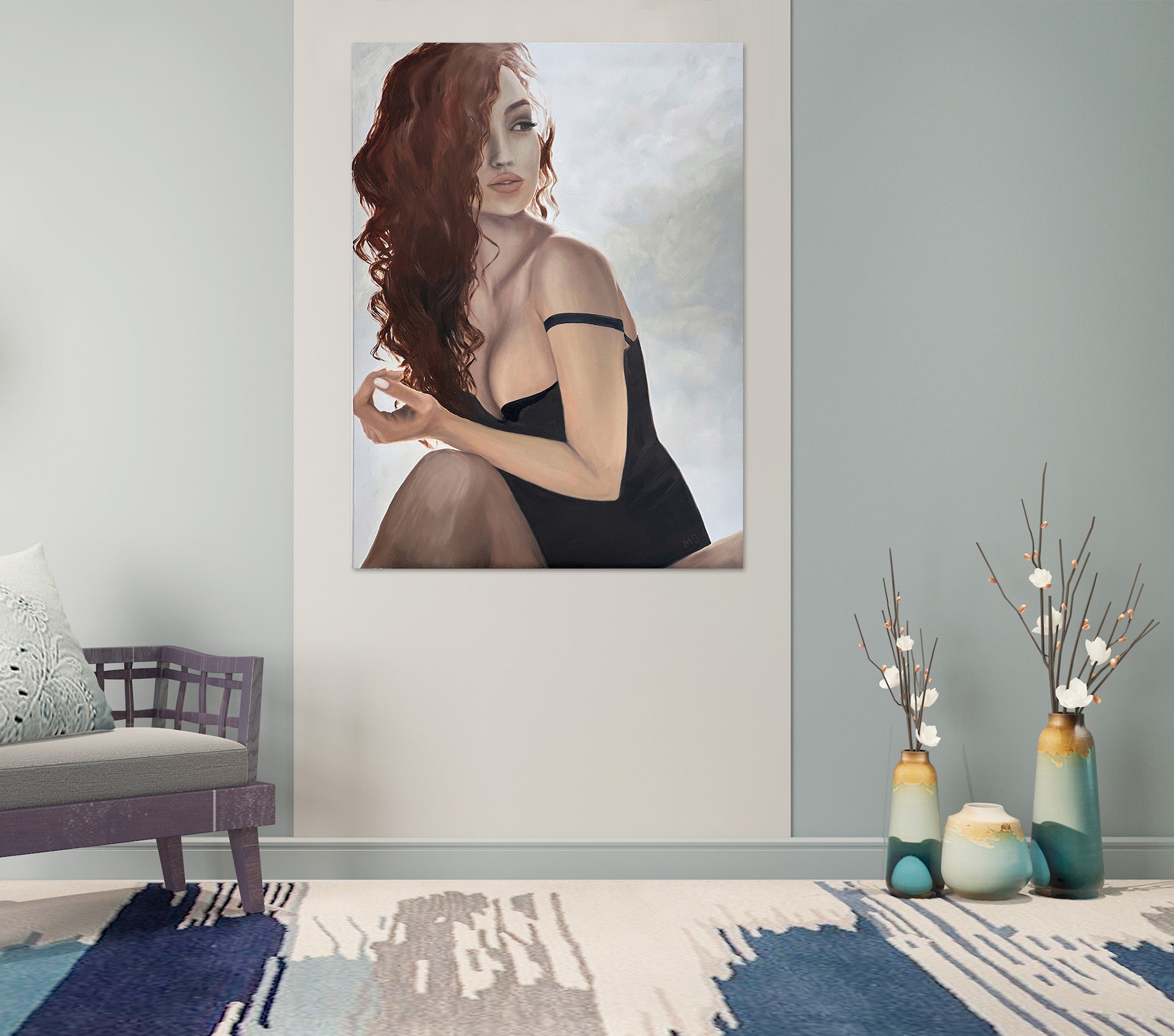 3D Woman Red Curly Hair 10073 Marina Zotova Wall Sticker