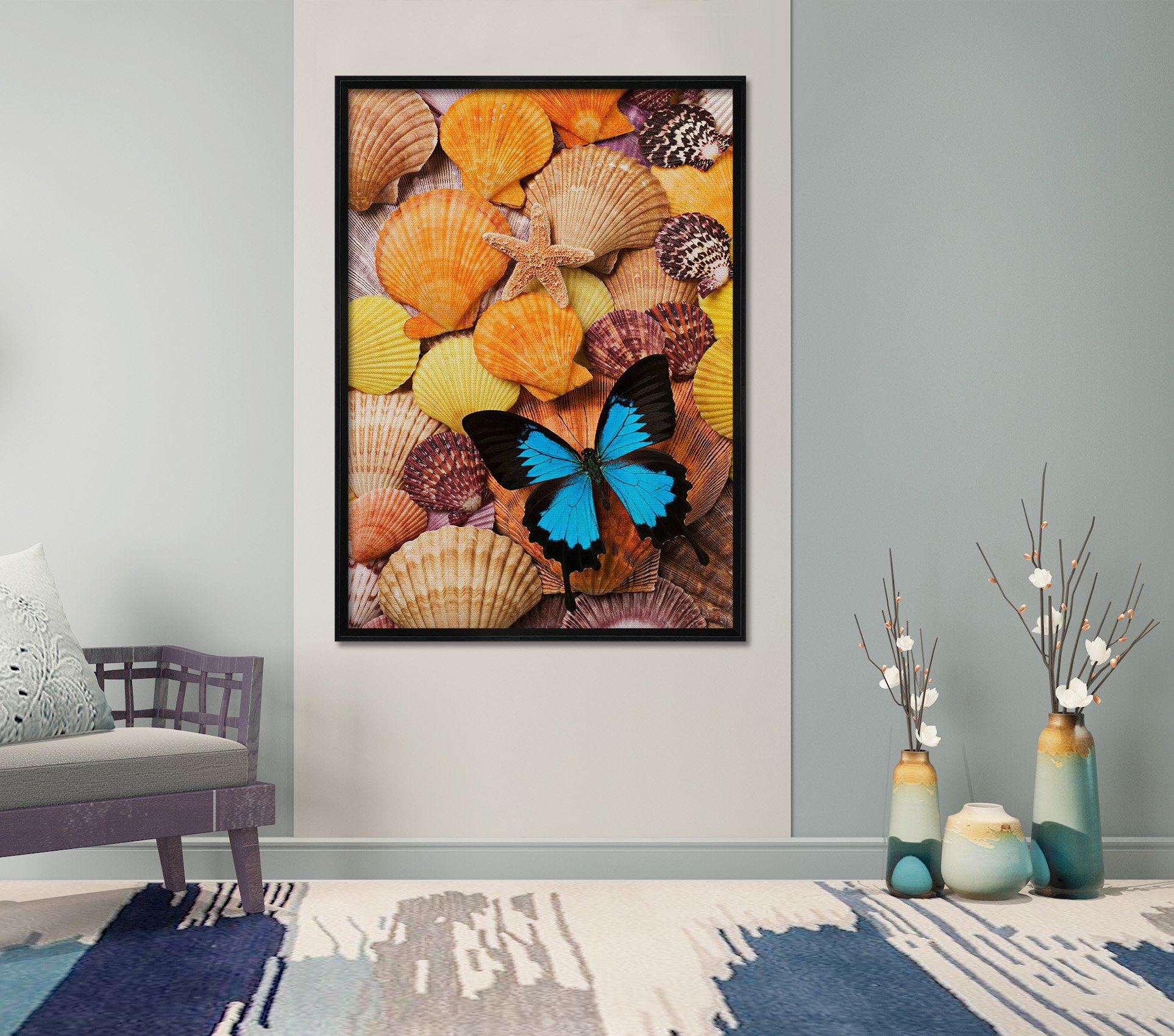 3D Butterfly Shell 127 Fake Framed Print Painting Wallpaper AJ Creativity Home 