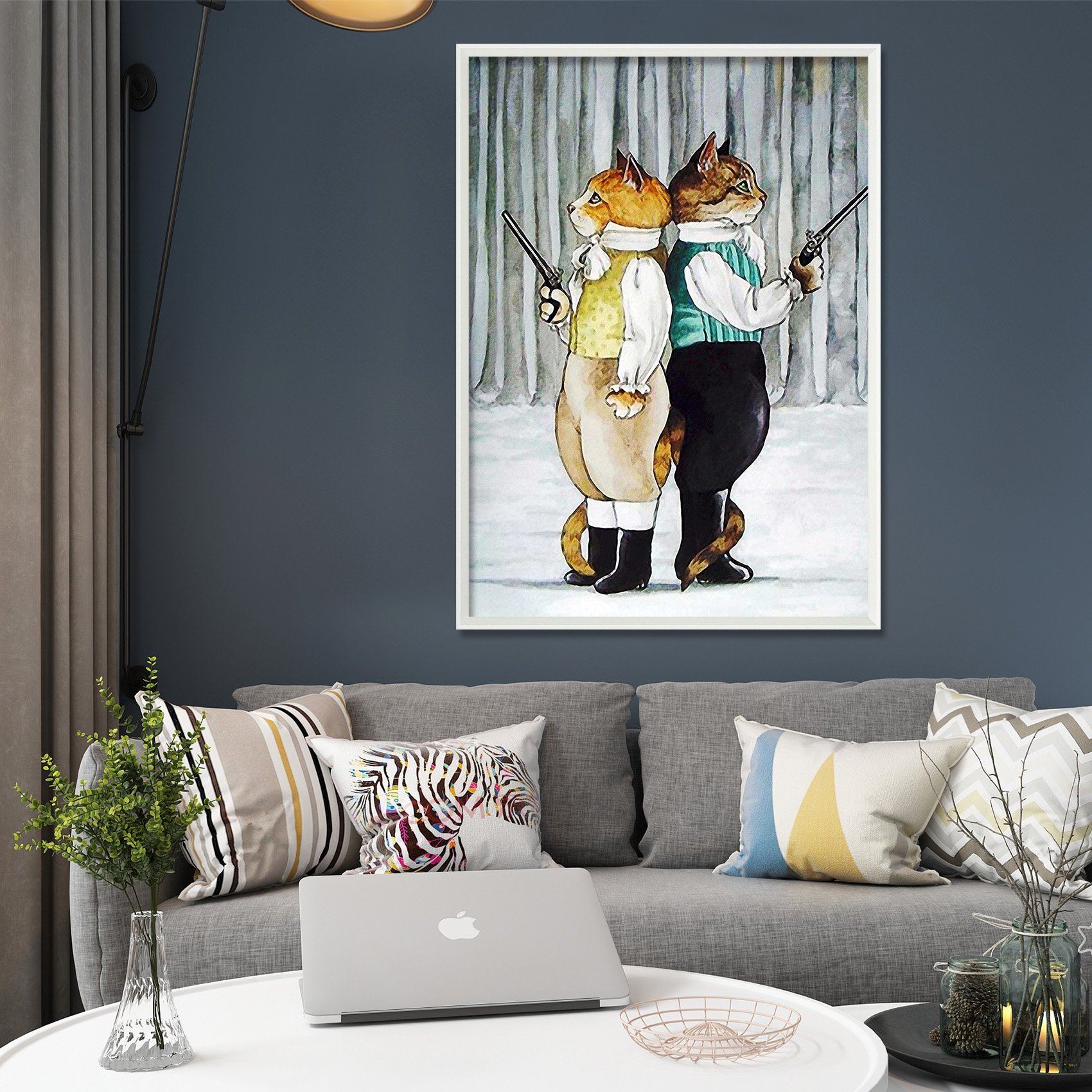 3D Back To Back 087 Fake Framed Print Painting Wallpaper AJ Creativity Home 