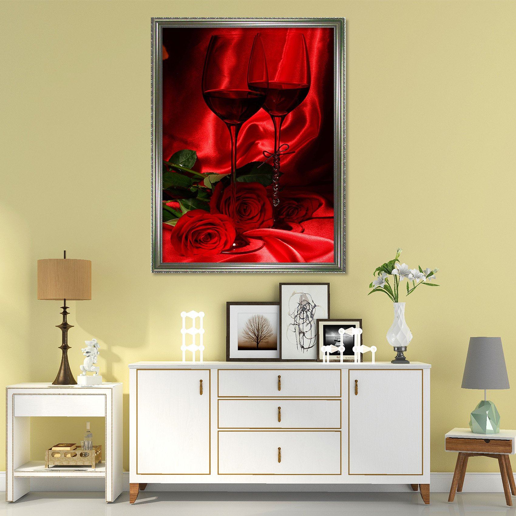 3D Red wine 060 Fake Framed Print Painting Wallpaper AJ Creativity Home 