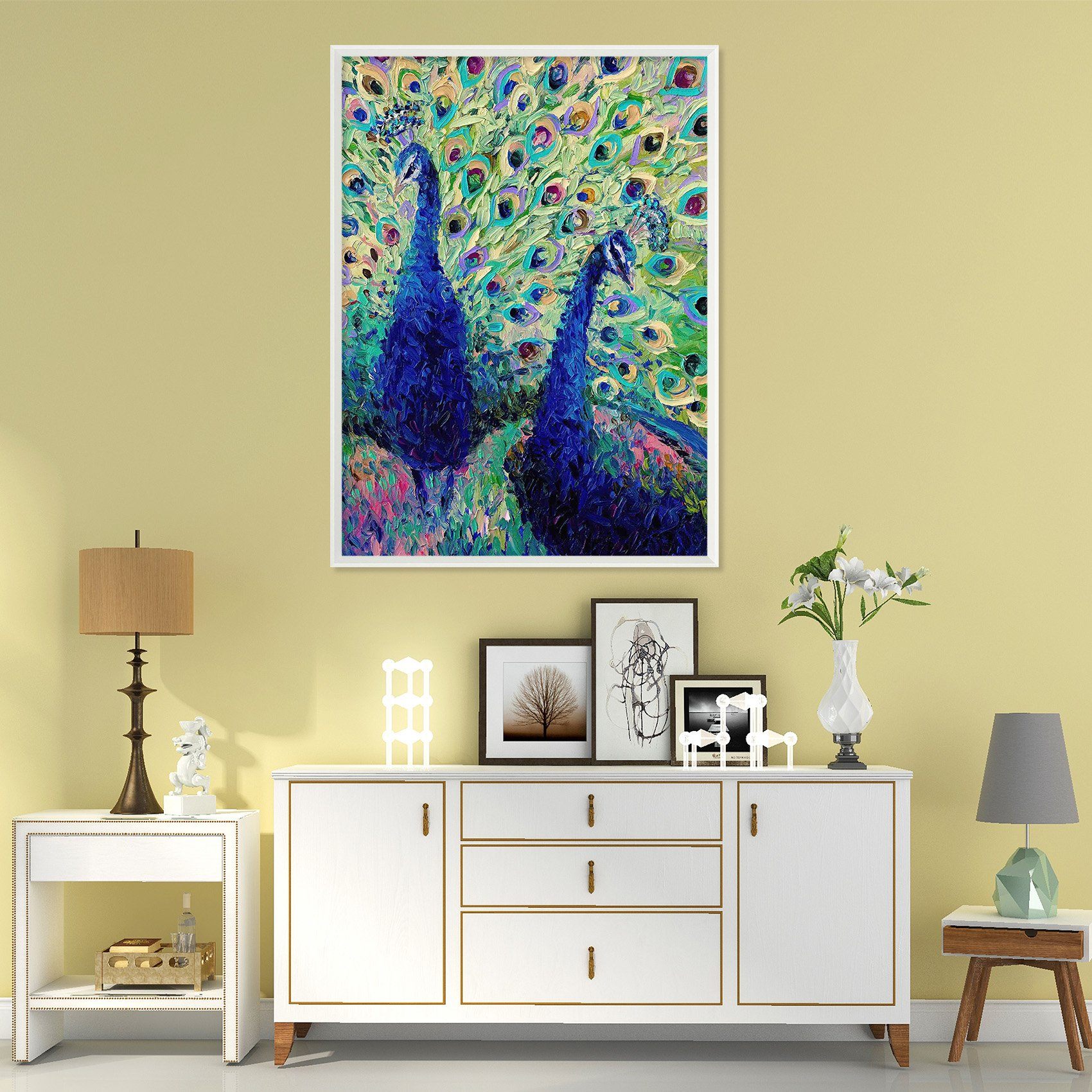 3D Beautiful Peacock 096 Fake Framed Print Painting Wallpaper AJ Creativity Home 
