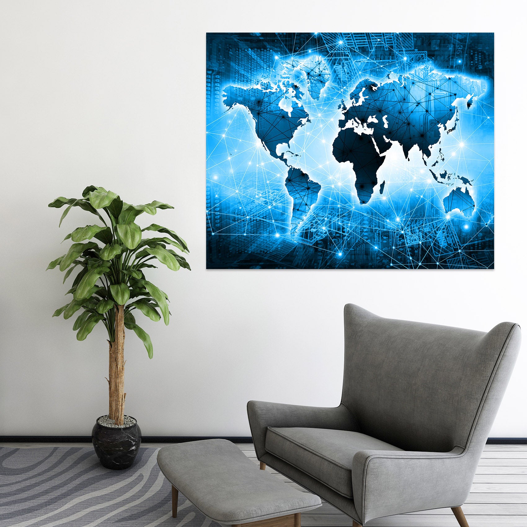 3D Blue World 221 World Map Wall Sticker