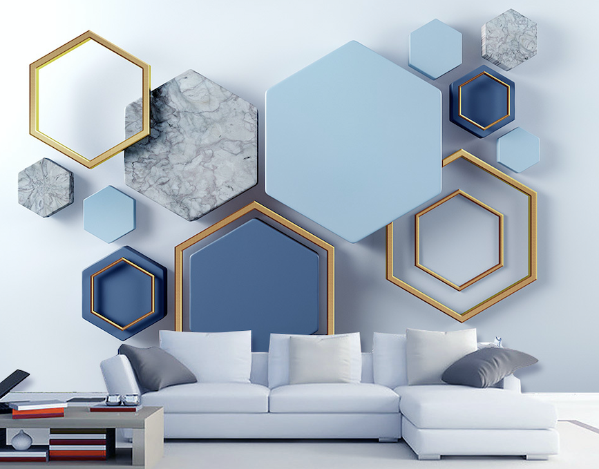 3D Blue Hexagon WG026 Wall Murals