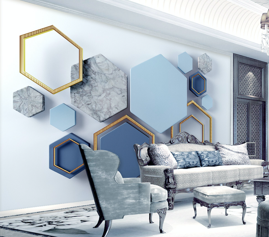 3D Blue Hexagon WG026 Wall Murals