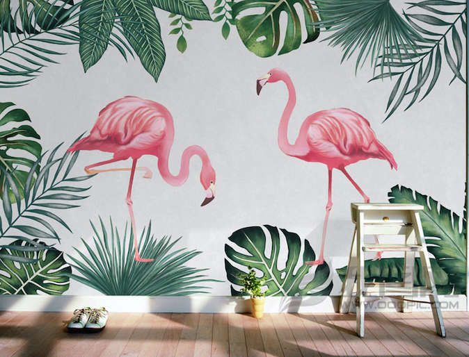 3D Flamingo Foraging WG225 Wall Murals