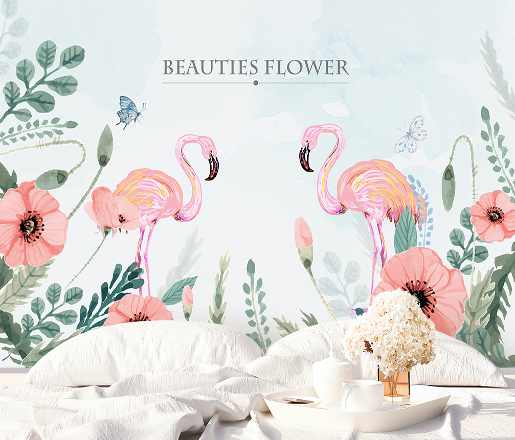 3D Flamingo Butterfly WG263 Wall Murals