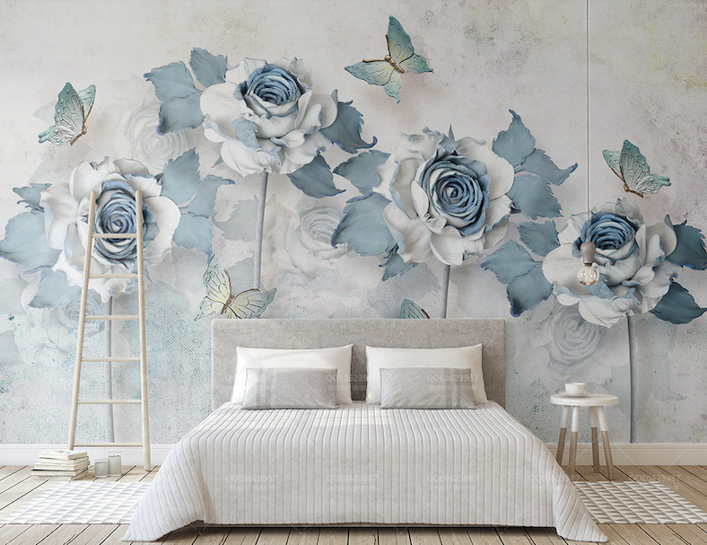 3D Blue Flowers WG007 Wall Murals