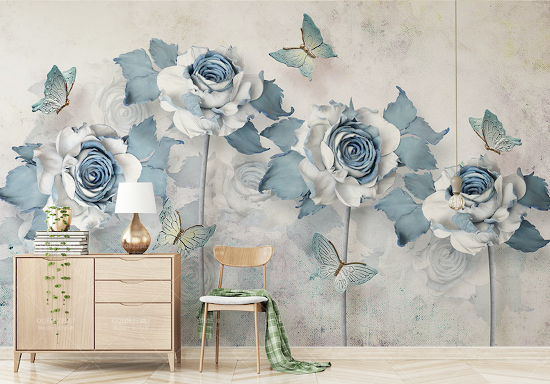 3D Blue Flowers WG007 Wall Murals