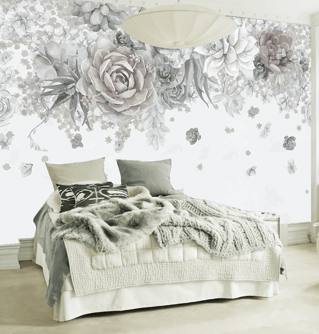 3D Grey Flowers WG005 Wall Murals Wallpaper AJ Wallpaper 2 