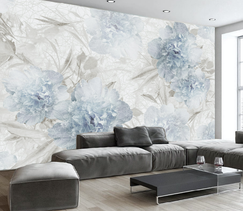 3D Blue Flowers WG145 Wall Murals