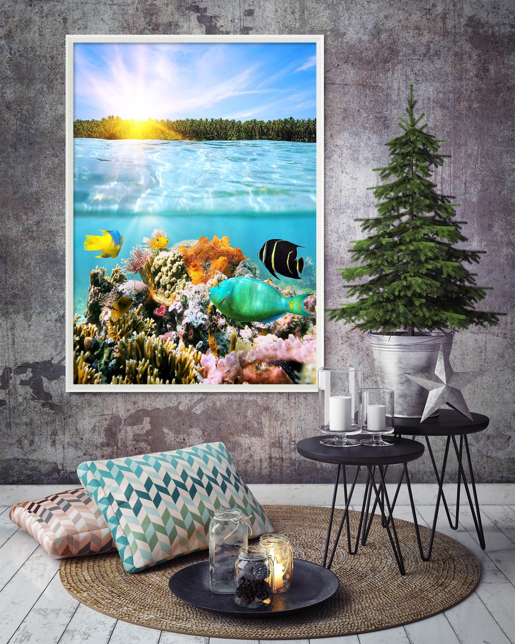 3D Coral Fish 053 Fake Framed Print Painting Wallpaper AJ Creativity Home 