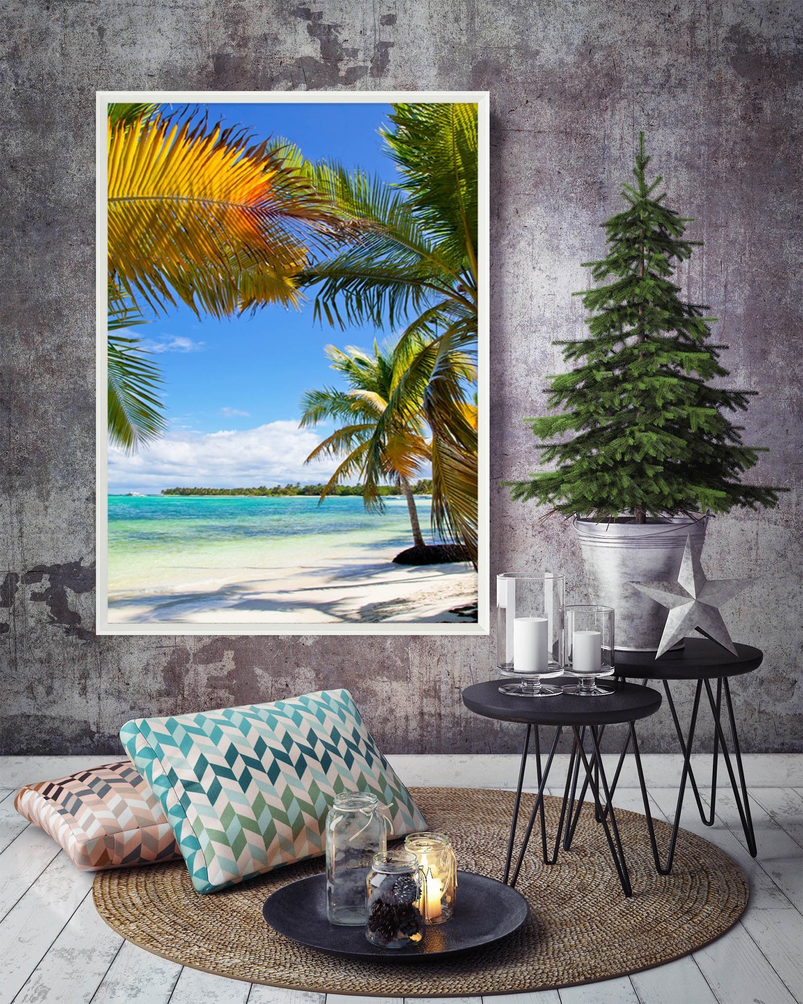 3D Coconut Beach 081 Fake Framed Print Painting Wallpaper AJ Creativity Home 