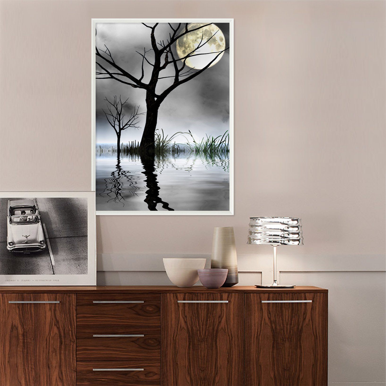 3D Moon Shadow 110 Fake Framed Print Painting Wallpaper AJ Creativity Home 