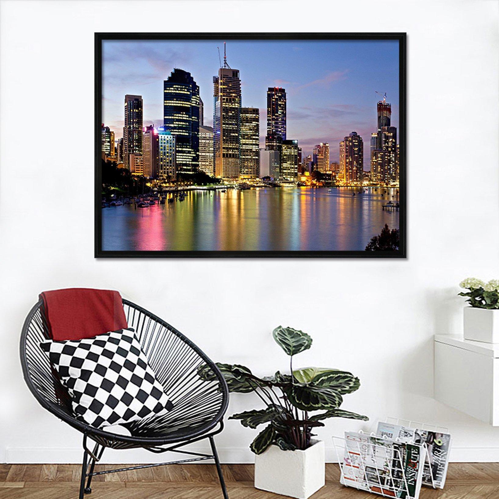 3D Lakeside City 073 Fake Framed Print Painting Wallpaper AJ Creativity Home 