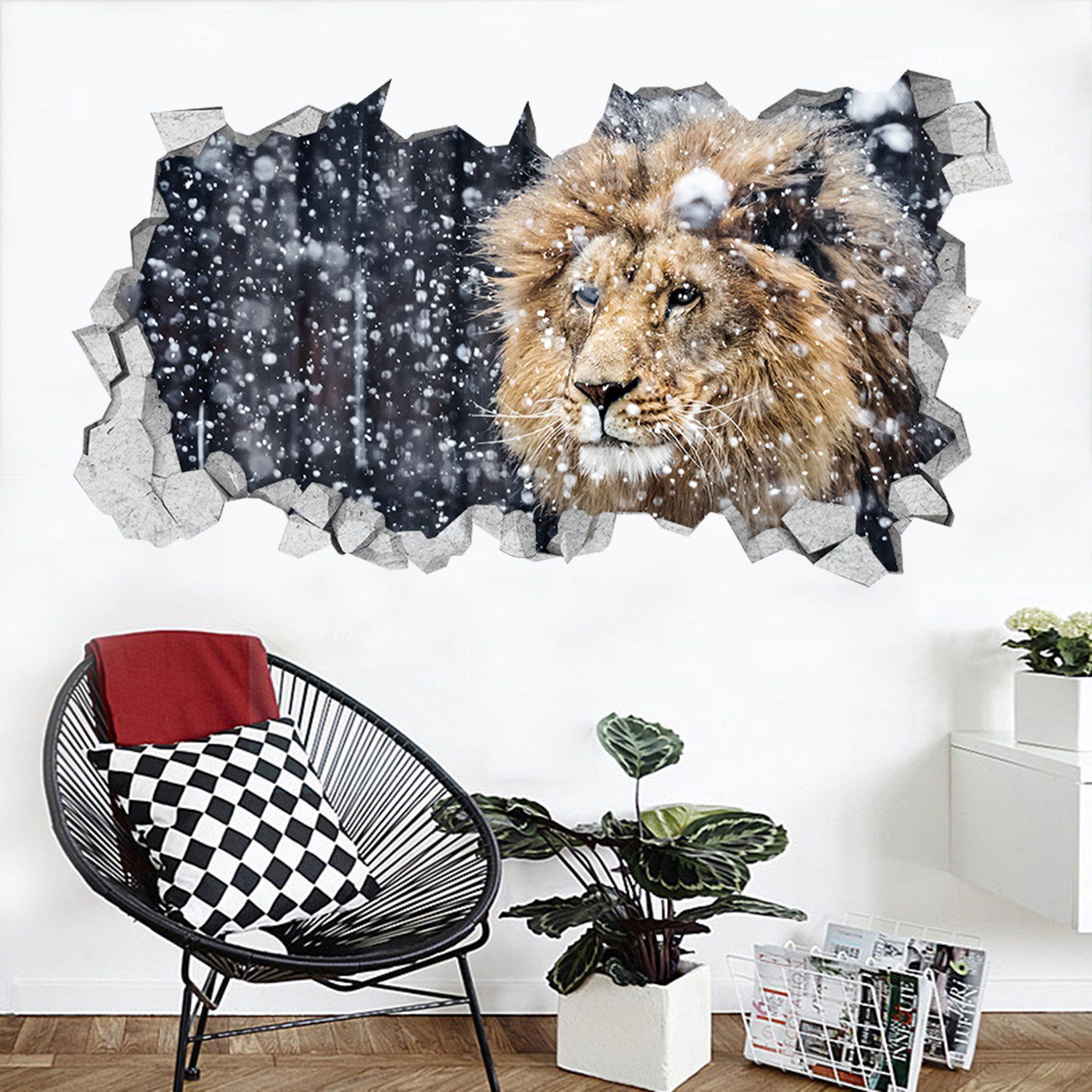 3D Snowing Field Lion 384 Broken Wall Murals Wallpaper AJ Wallpaper 