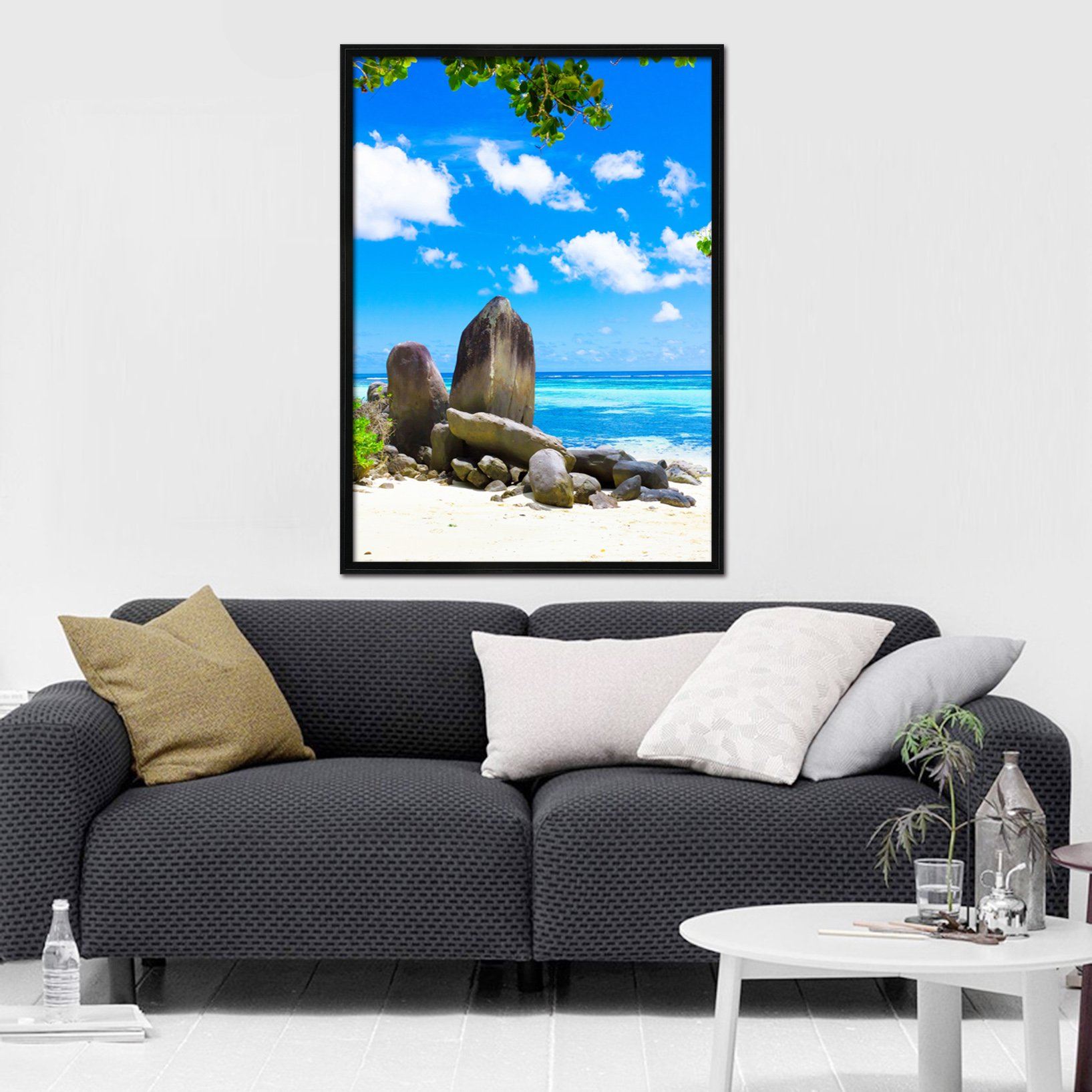 3D Seaside Stones 126 Fake Framed Print Painting Wallpaper AJ Creativity Home 