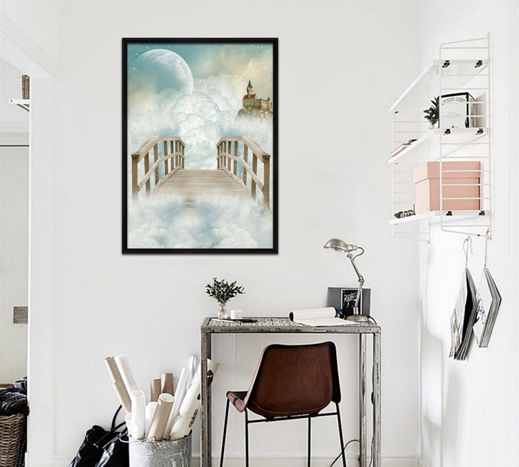 3D Cloud Bridge 036 Fake Framed Print Painting Wallpaper AJ Creativity Home 