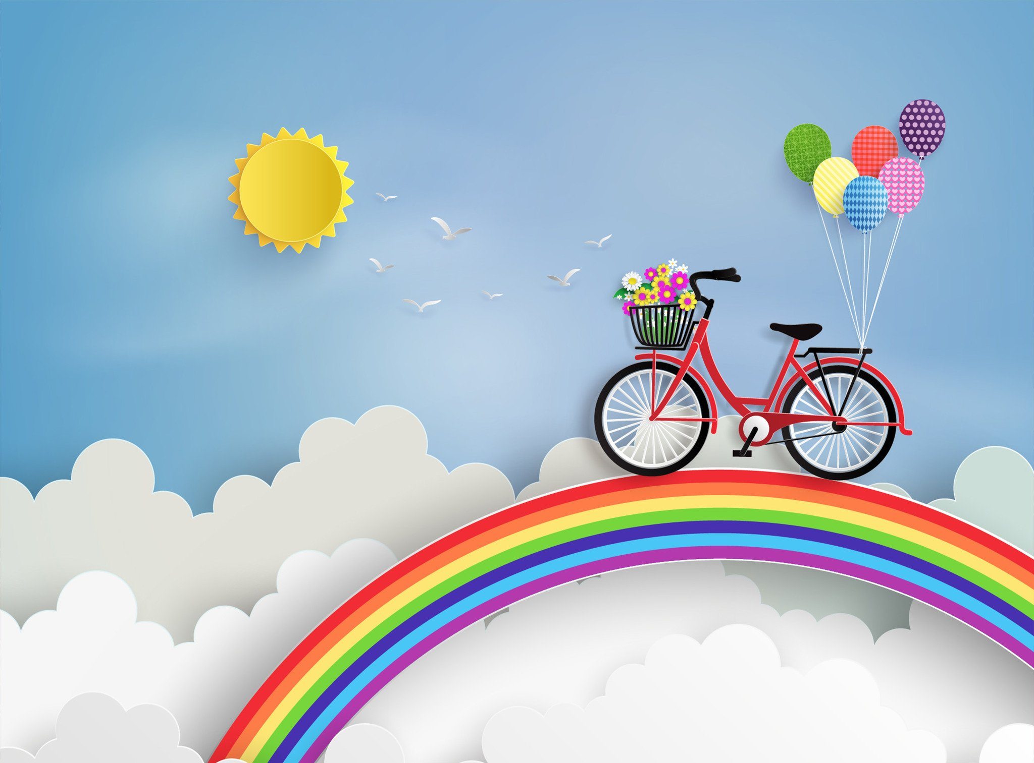 Rainbow Bike Balloons Wallpaper AJ Wallpaper 