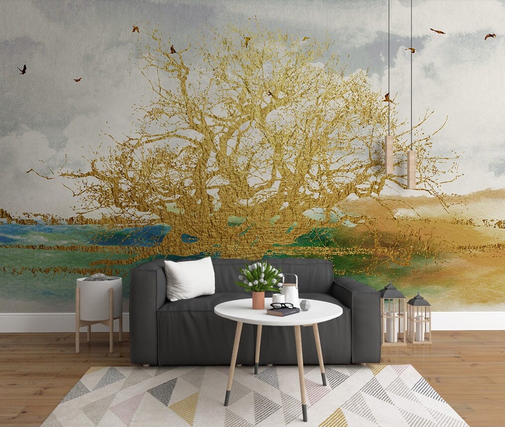3D Golden Tree 2095 Wall Murals Wallpaper AJ Wallpaper 2 
