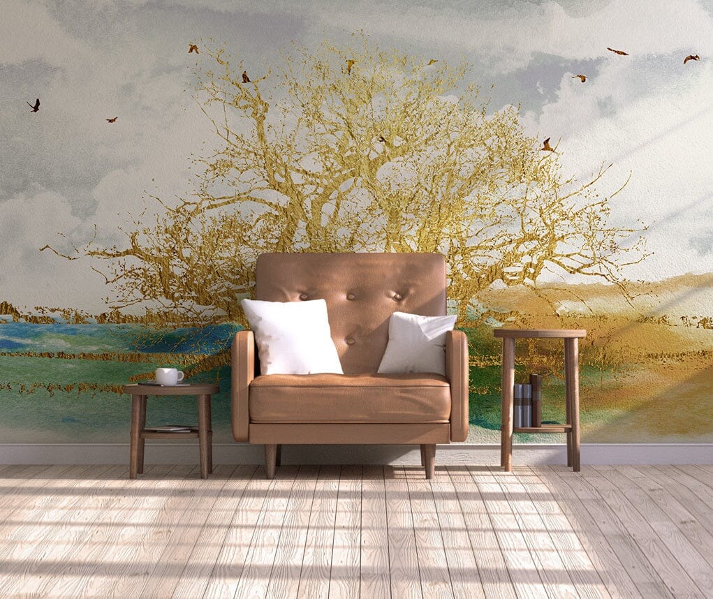 3D Golden Tree 2095 Wall Murals Wallpaper AJ Wallpaper 2 