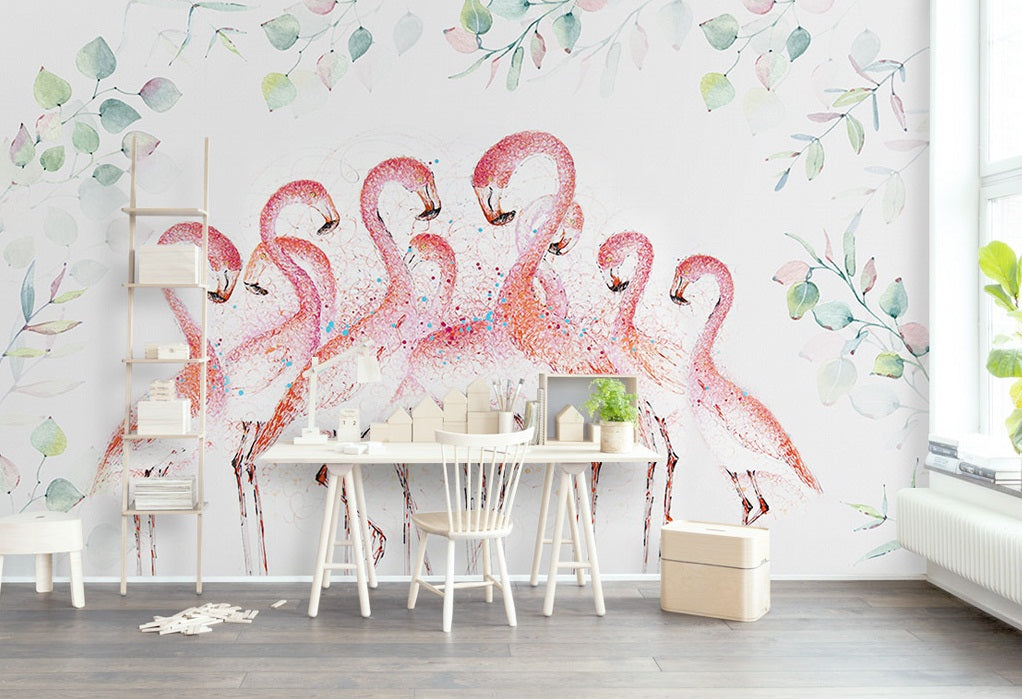 3D Painted Flamingo WC418 Wall Murals