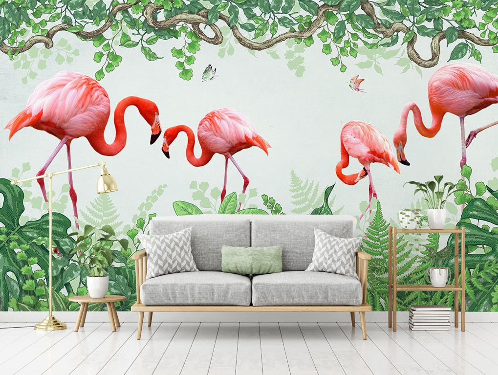 3D Flamingo Forest WC504 Wall Murals