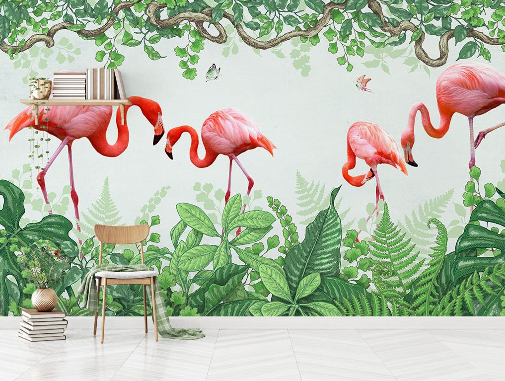3D Flamingo Forest WC504 Wall Murals