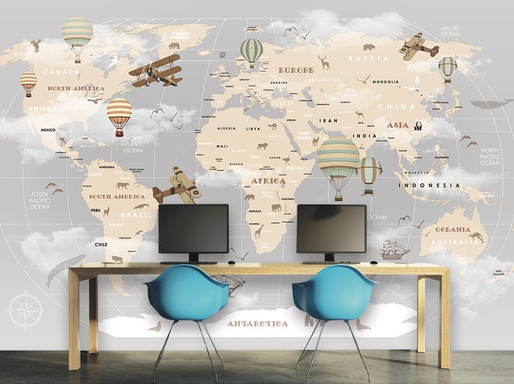 3D Balloon Map 2080 Wall Murals Wallpaper AJ Wallpaper 2 