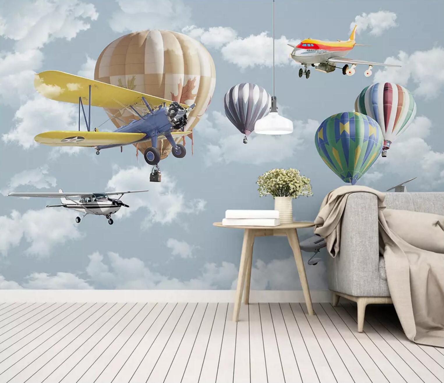 3D Helicopter Hot Air Balloon WC723 Wall Murals