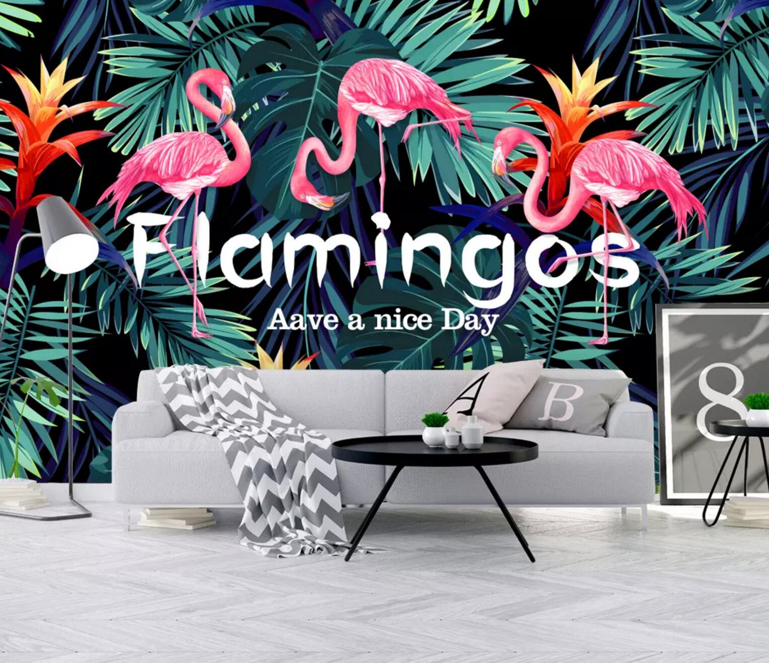 3D Flamingo Woods WC672 Wall Murals