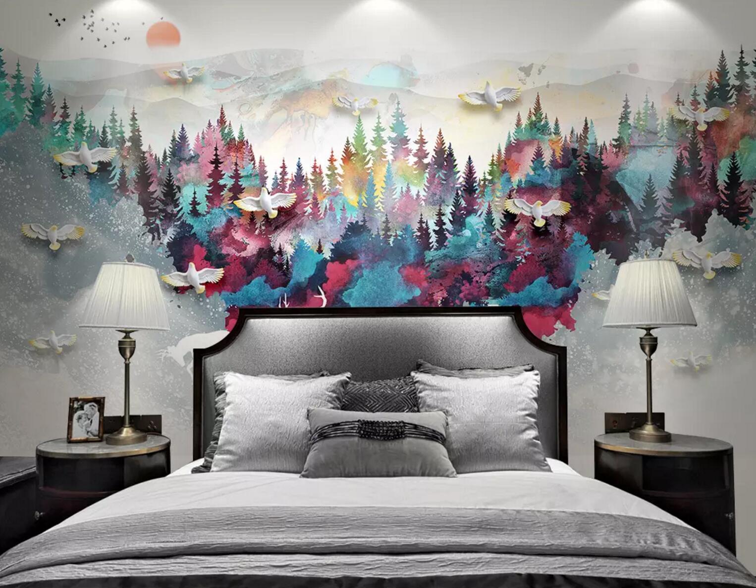 3D Color Forest Deer WC513 Wall Murals
