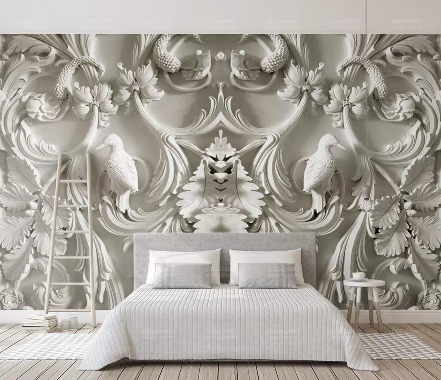3D Carving Bird Flower WC331 Wall Murals