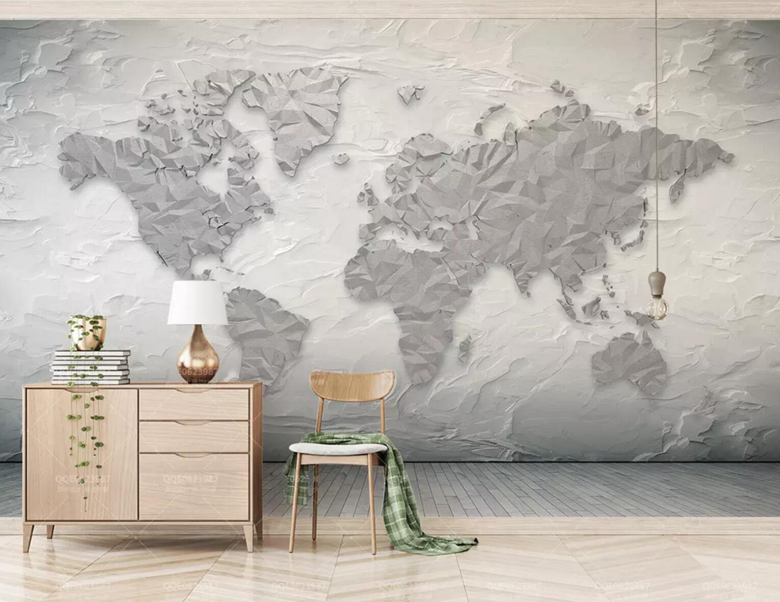 3D White Map WC347 Wall Murals
