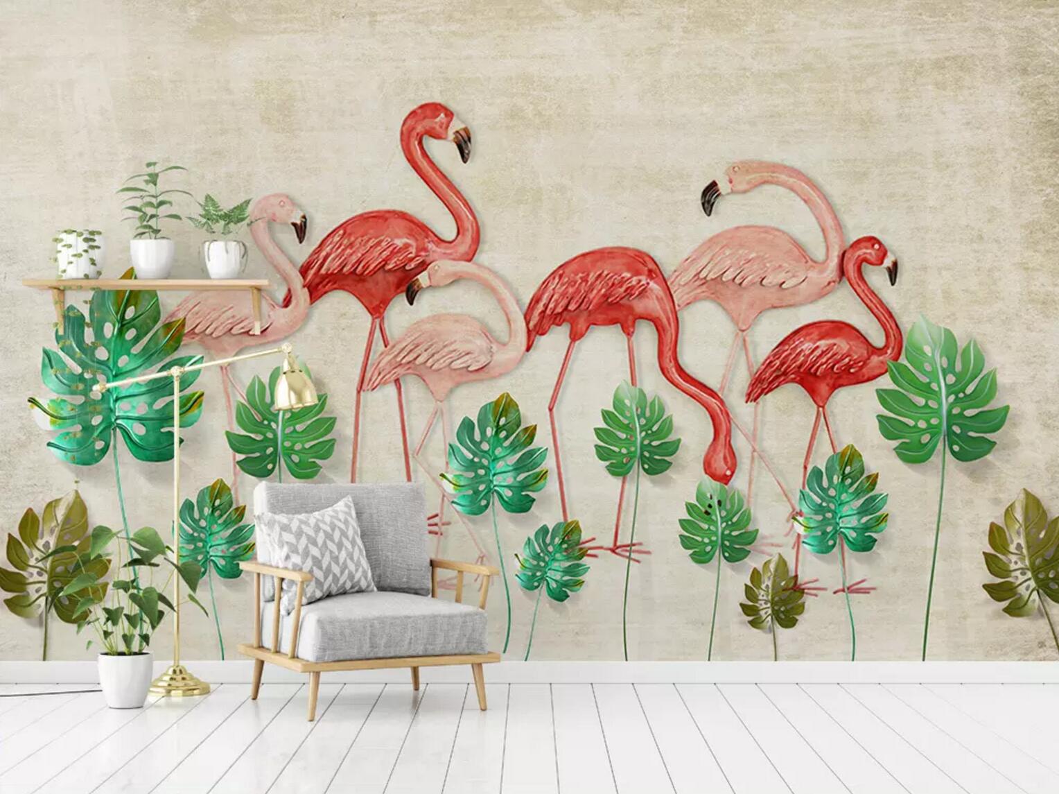 3D Relief Flamingo WC471 Wall Murals