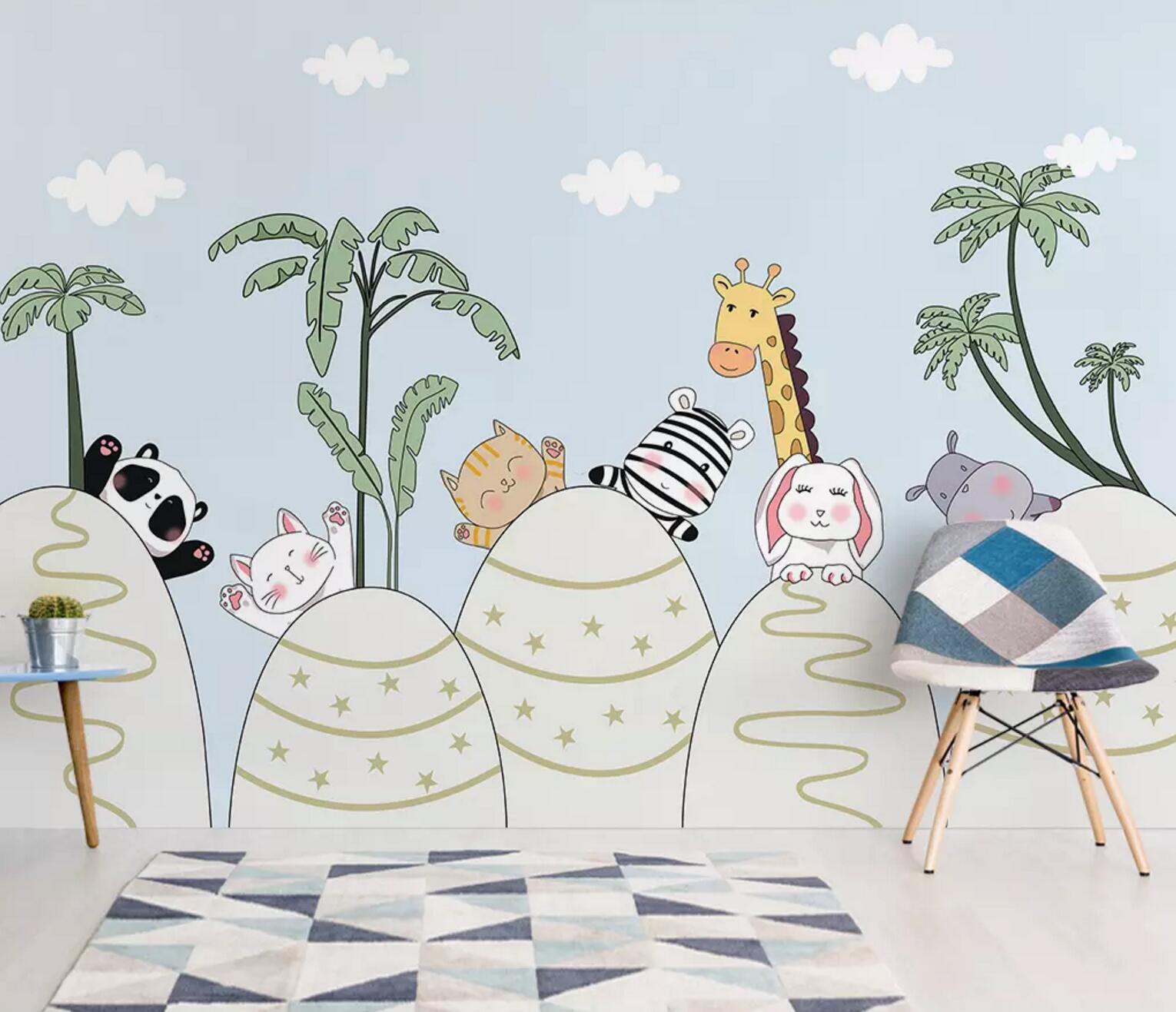 3D Giraffe Rabbit Panda WC786 Wall Murals