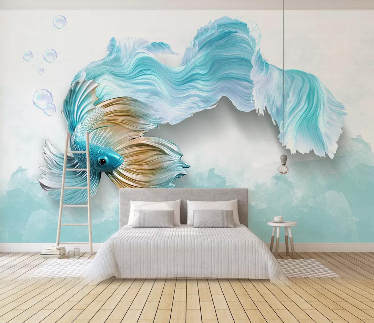 3D Blue Goldfish WC470 Wall Murals