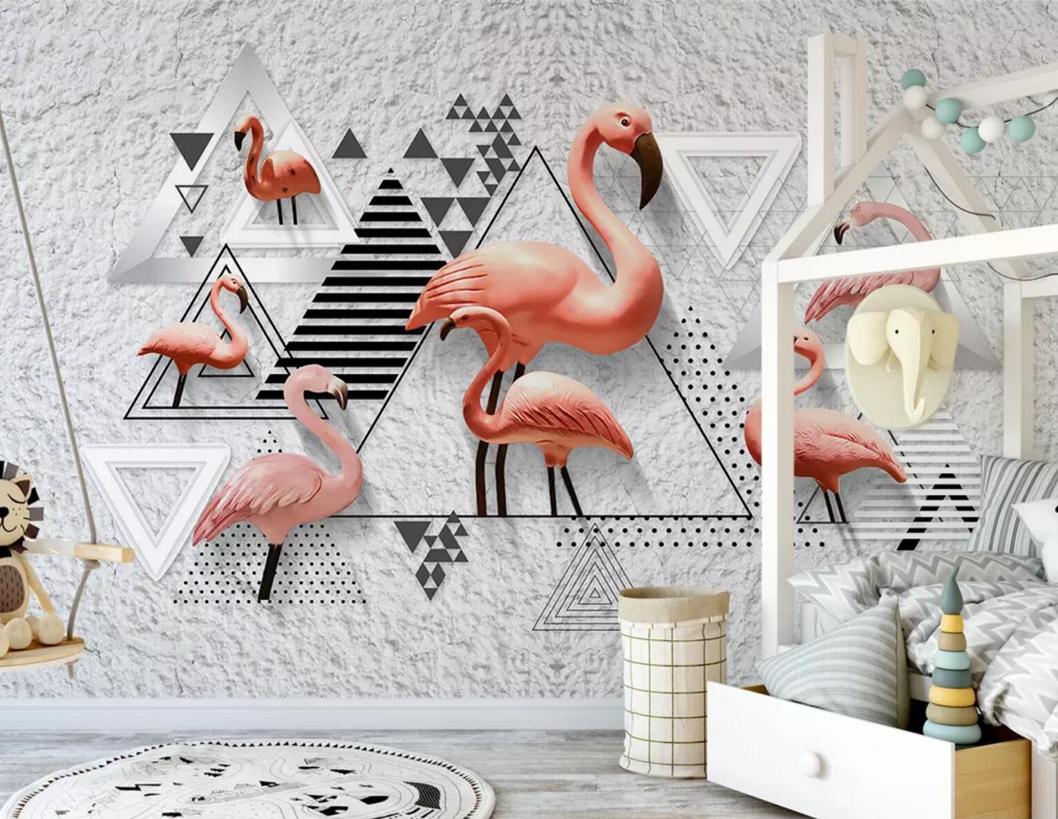 3D Triangle Flamingo WC472 Wall Murals