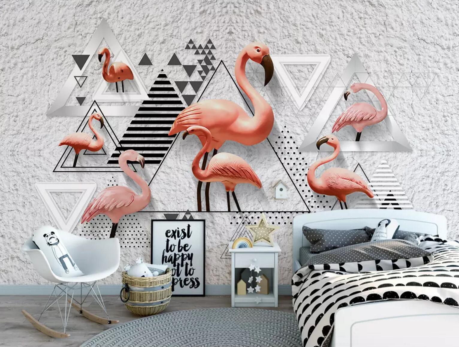 3D Triangle Flamingo WC472 Wall Murals