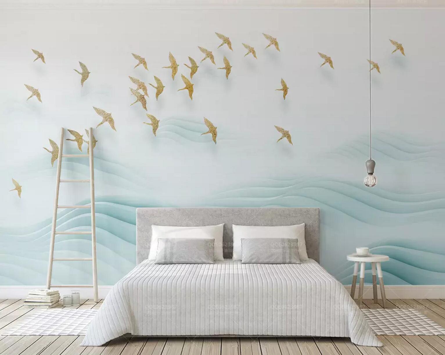 3D Golden Goose Flock WC374 Wall Murals