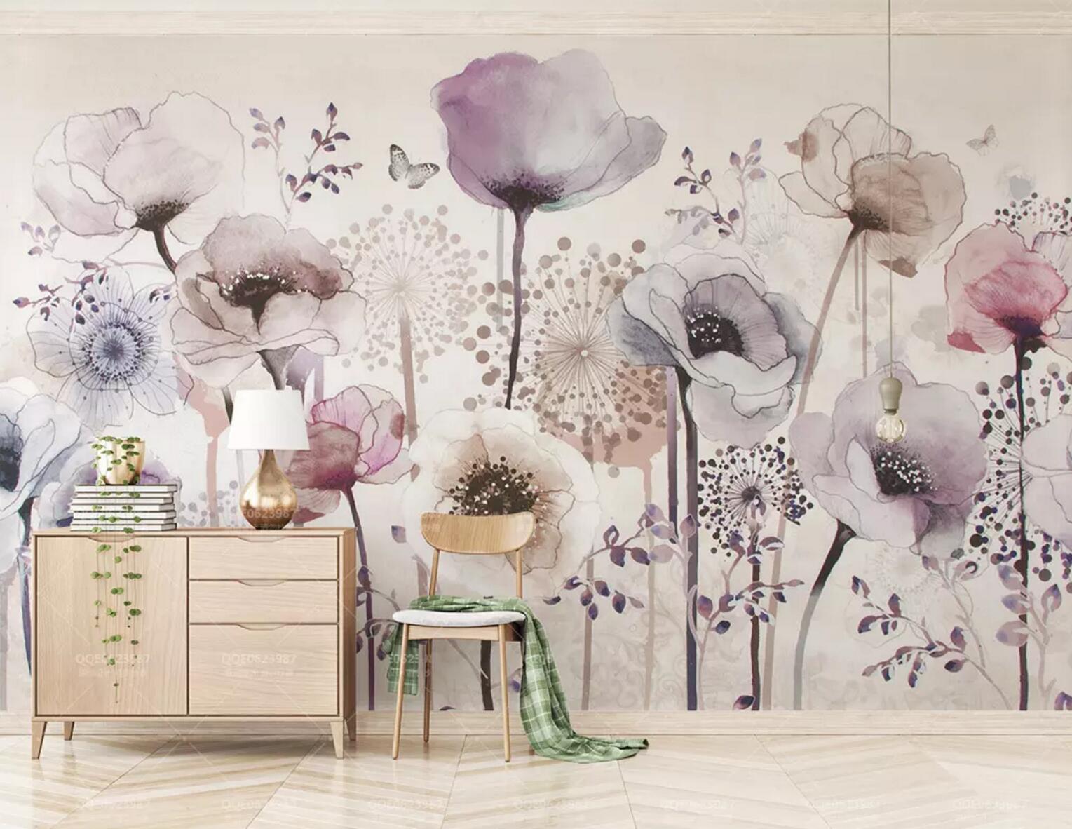 3D Purple Flower WC370 Wall Murals