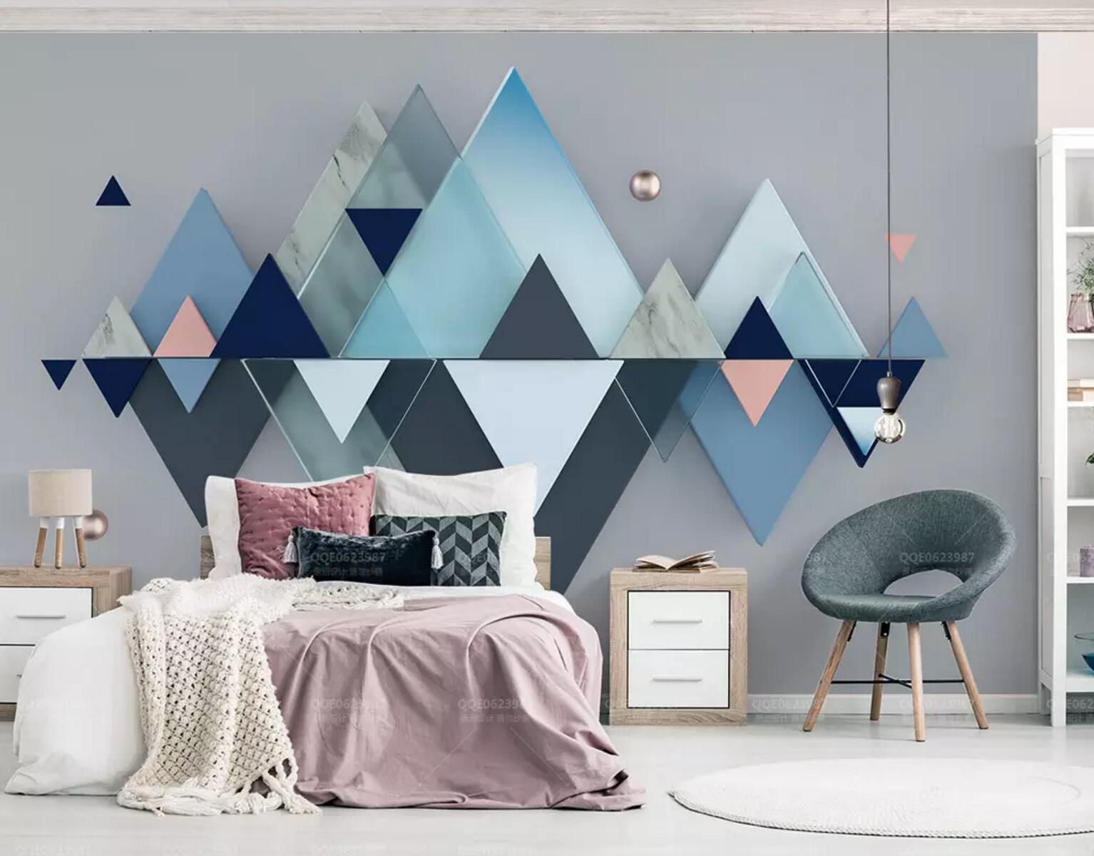 3D Blue Triangle WC541 Wall Murals