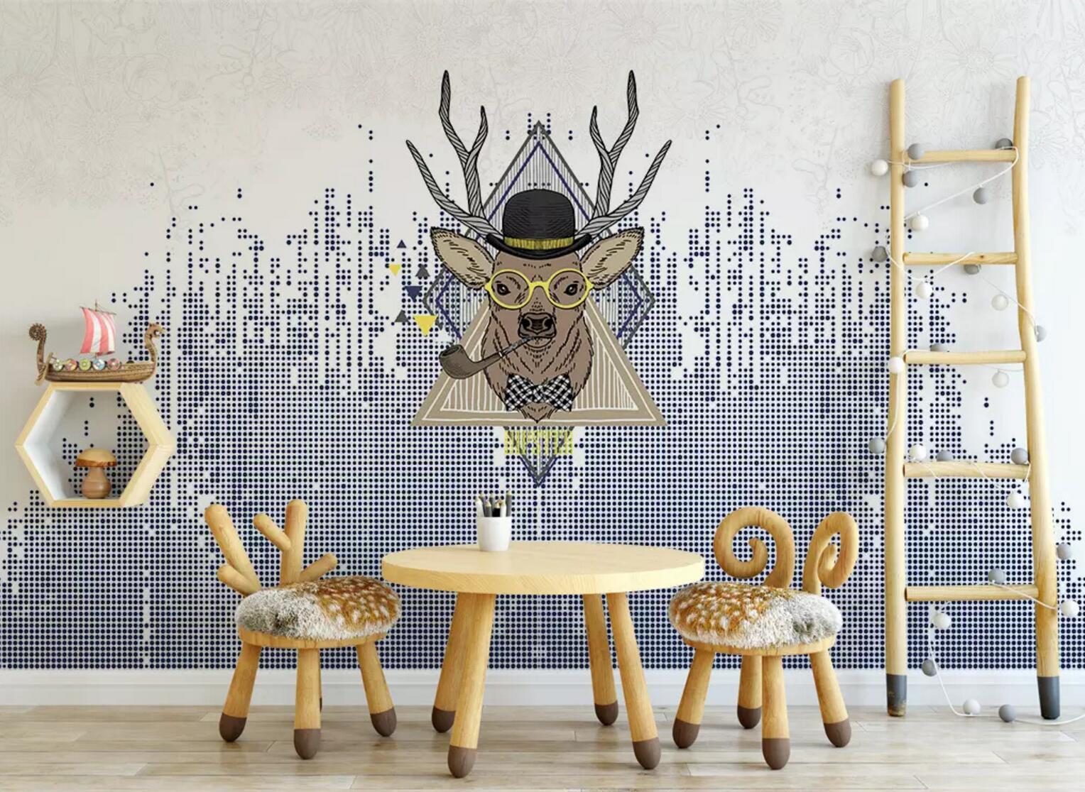 3D Glasses Deer Head WC456 Wall Murals