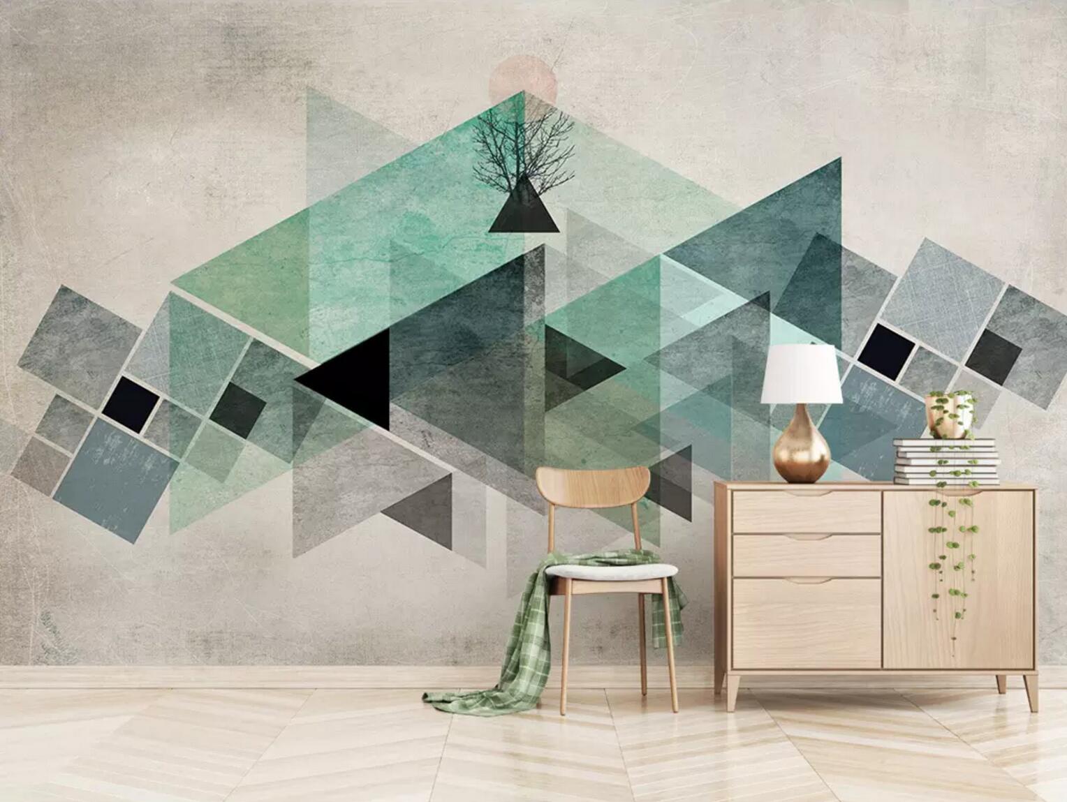 3D Green Triangle WC488 Wall Murals