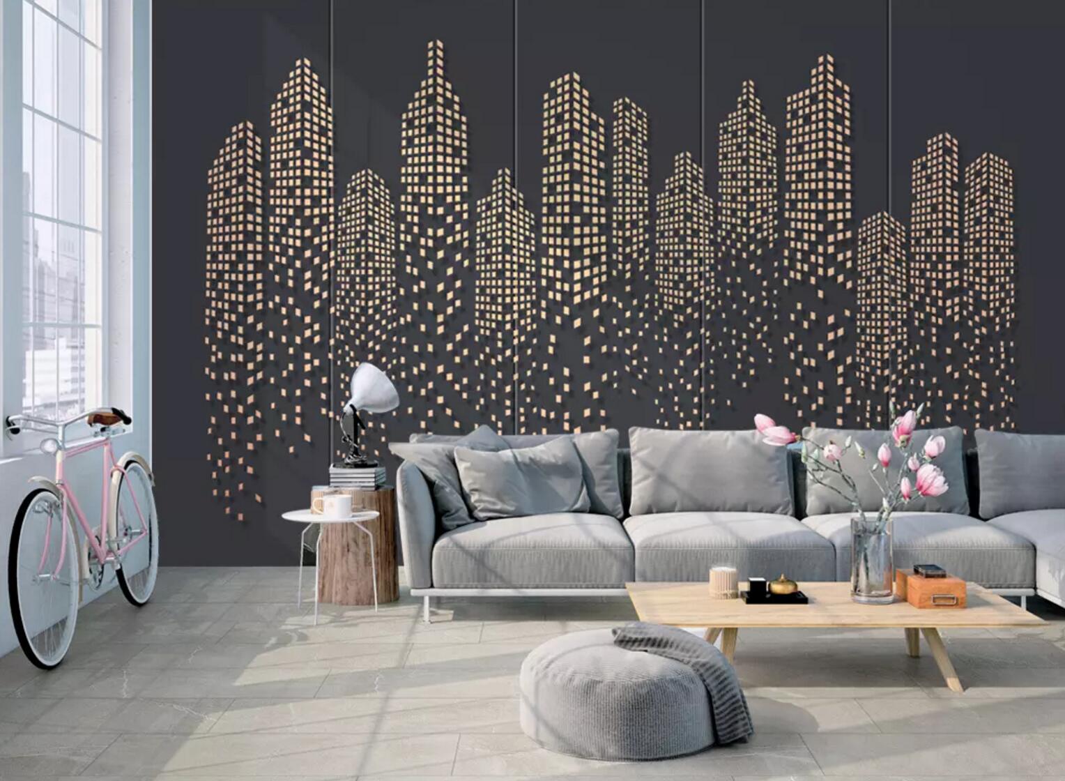 3D Black Square Building WC712 Wall Murals