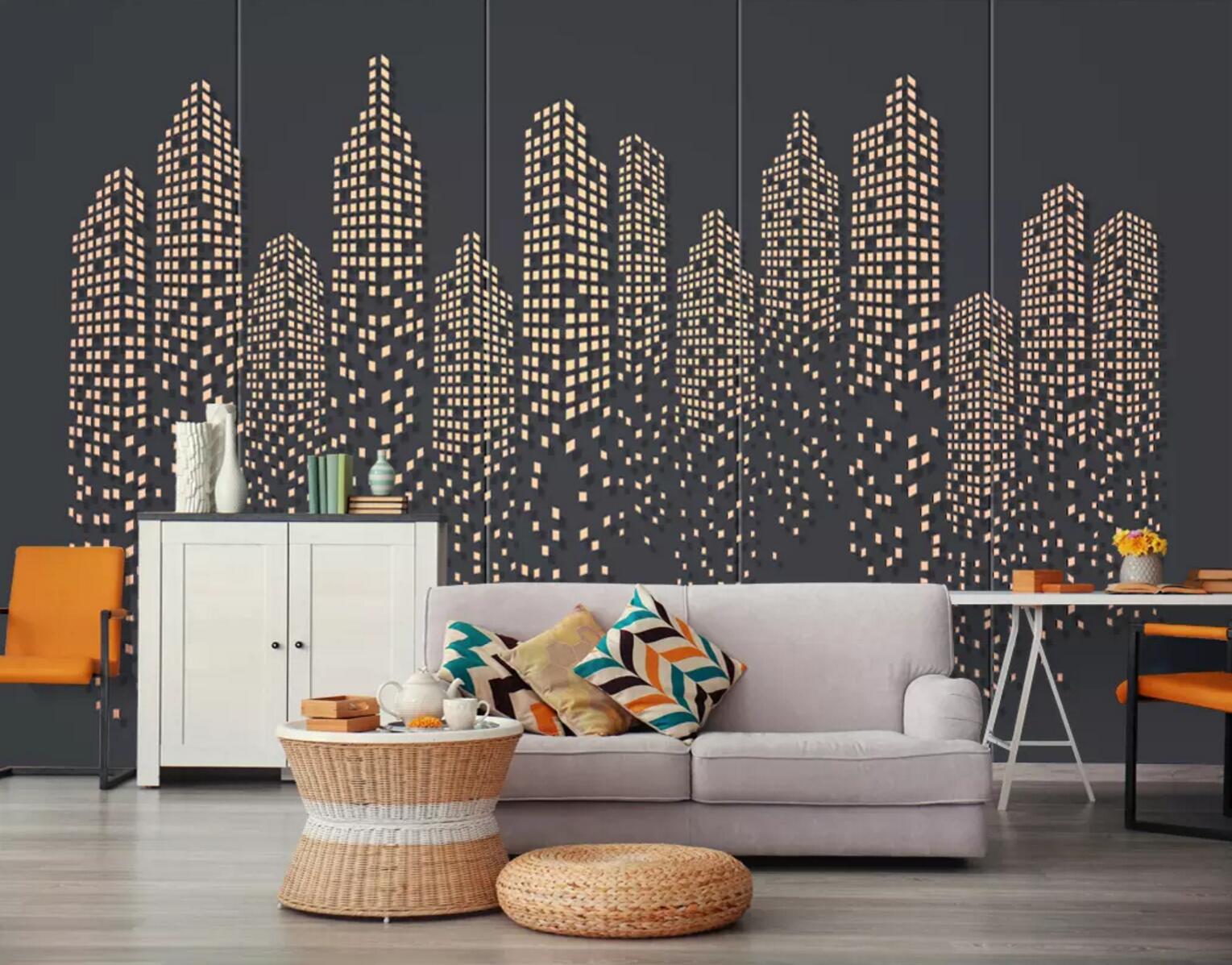 3D Black Square Building WC712 Wall Murals