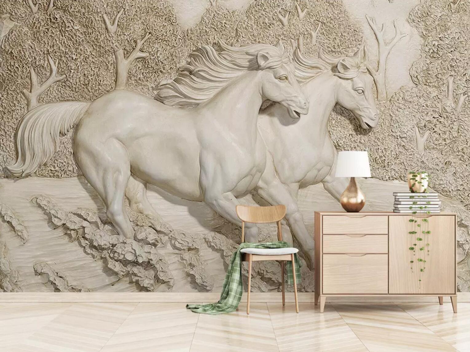 3D Carving Horse WC343 Wall Murals