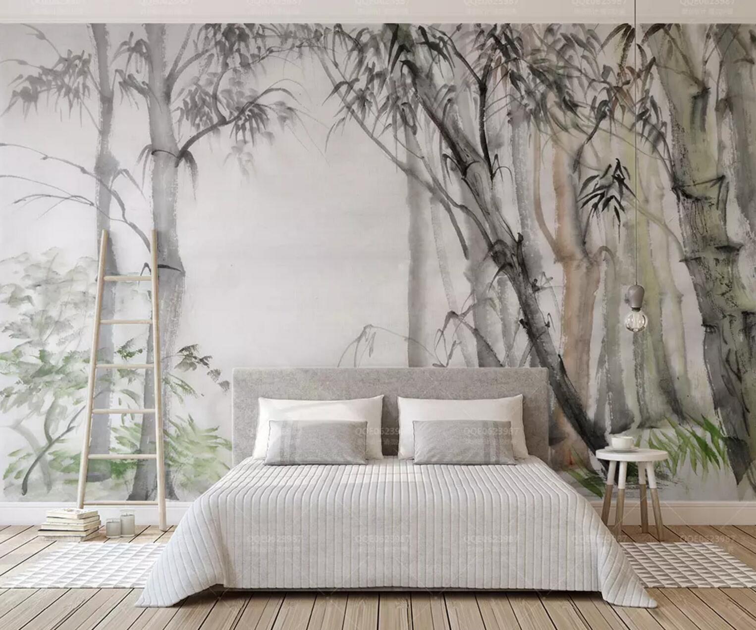 3D Ink Bamboo Forest 009 Wallpaper AJ Wallpaper 