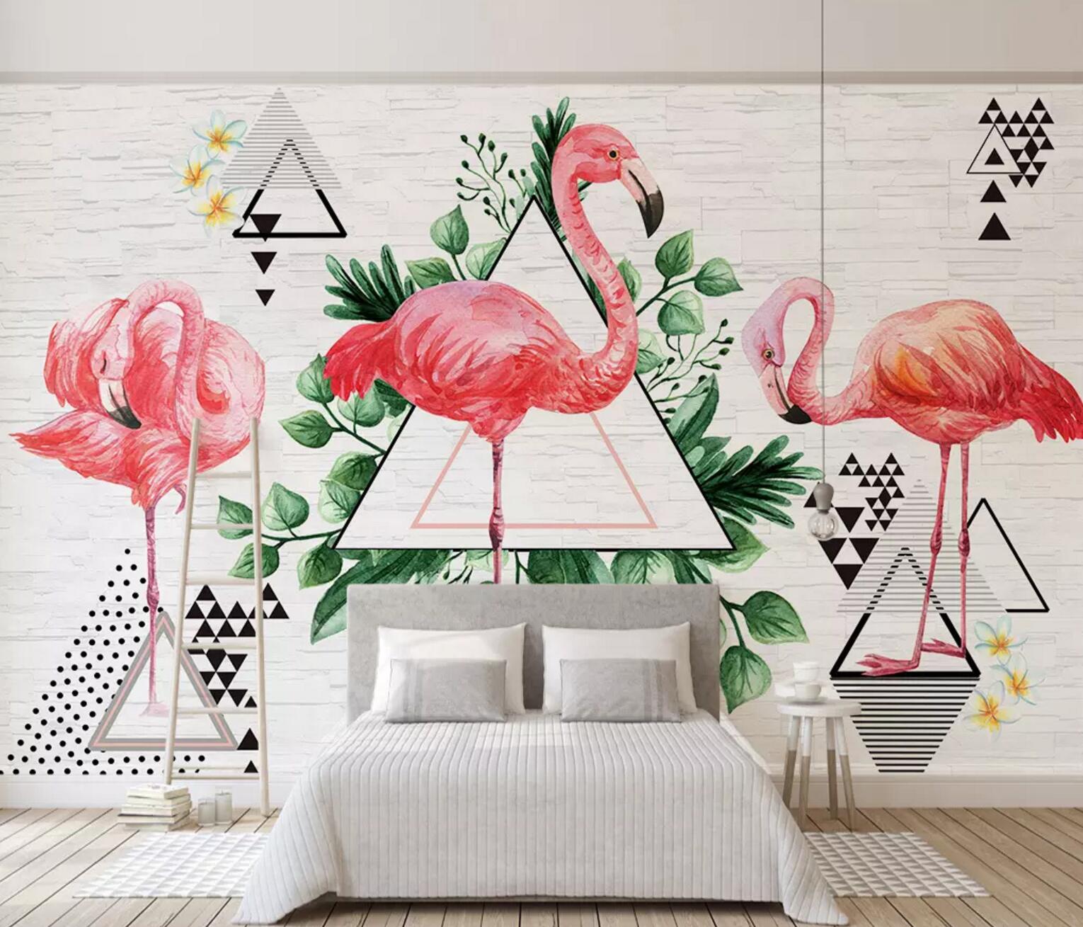 3D Flamingo Gardenia WC648 Wall Murals