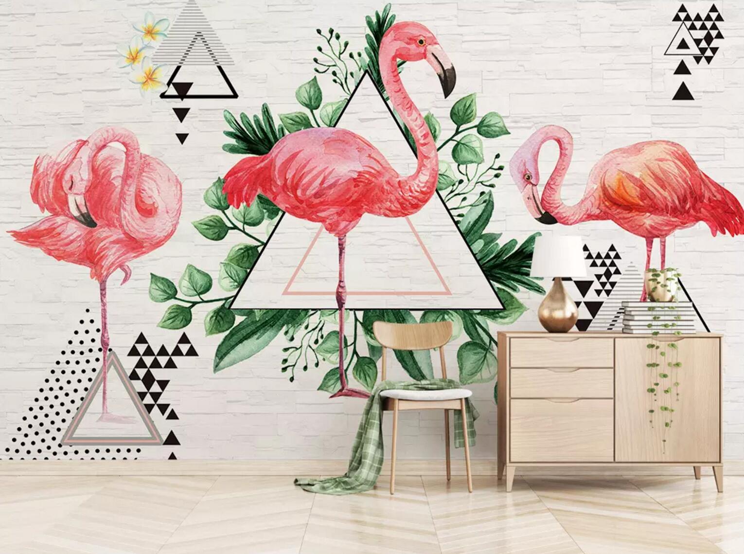 3D Flamingo Gardenia WC648 Wall Murals